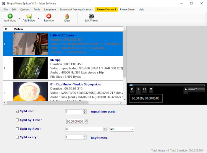 Split movie with Simple Video Splitter | softpcapps Software